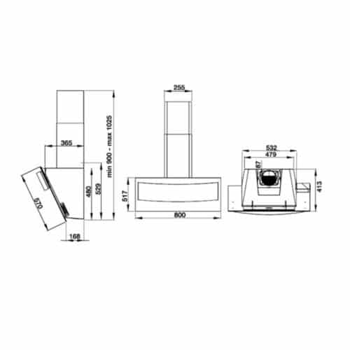 Kích thước Máy hút khử mùi gắn tường Hafele HH WVG80B 538.84.218
