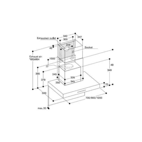 Kích thước Máy hút mùi treo tường Hafele Smeg GAGGENAU 539.86.403