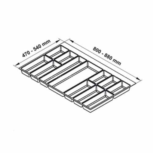 Kích thước khay chia đa năng đựng dao kéo thìa nĩa Hafele 556.52.749