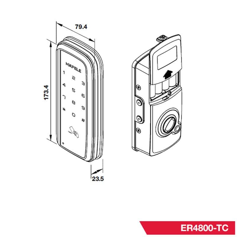 Kích thước Khóa cửa điện tử Hafele ER4800-TC 912.05.372 Kích thước Khóa cửa điện tử Hafele ER4800-TC 912.05.372