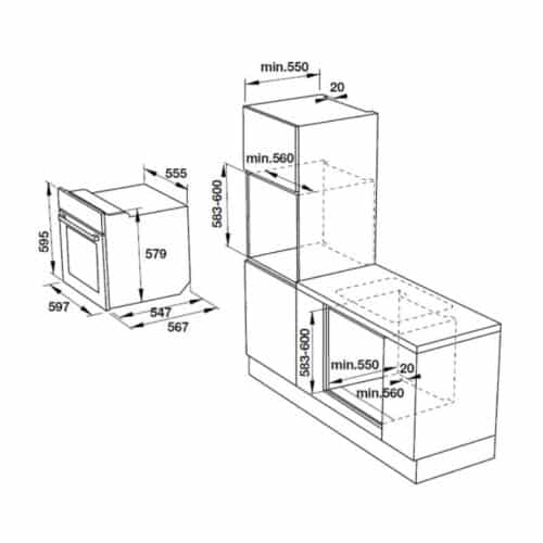 Kích thước lò nướng âm tủ Hafele HO-KT60E 535.00.340