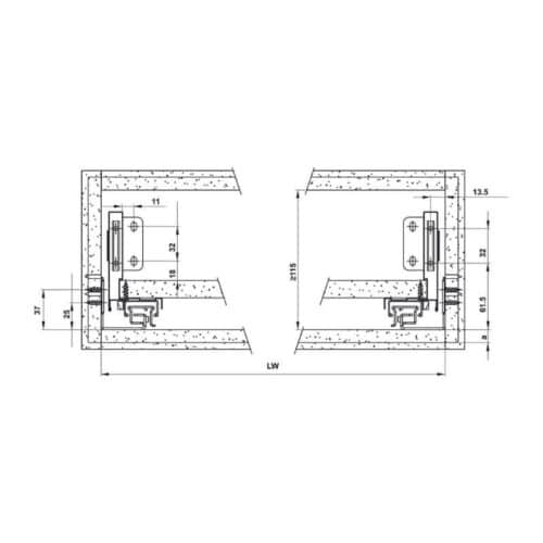 Lắp đặt ray hộp Hafele 552.55.306 Alto-S H80 mm màu xám đậm