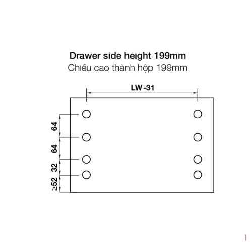 Chiều cao ray hộp Hafele 552.79.085 Alto B199 500mm, trắng, nắp kim loại