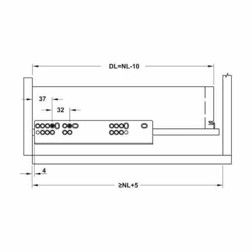 Kích thước ray âm nhấn mở EPC EVO mở toàn phần 500mm Hafele 433.32.175