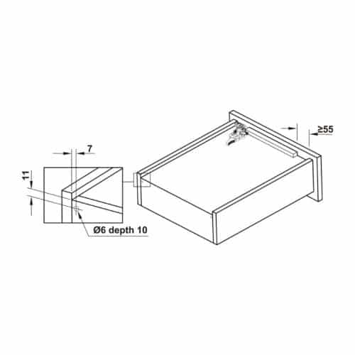 Kích thước ray âm nhấn mở EPC EVO mở toàn phần 550mm Hafele 433.32.176
