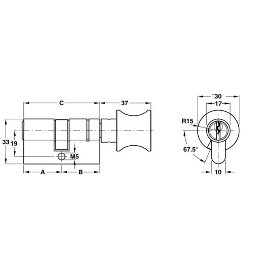 Kích thước ruột khóa 1 đầu chìa 1 đầu vặn Hafele 916.01.013, 71mm Đồng thau