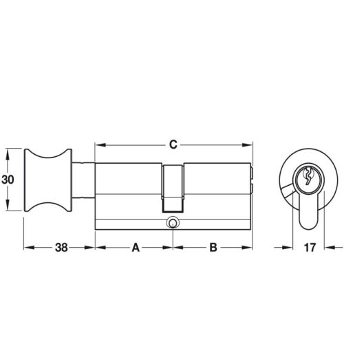 Kích thước ruột khóa 1 đầu chìa 1 đầu vặn Hafele 916.96.541, 90mm Đồng thau