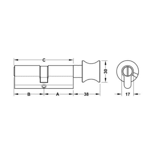 Kích thước ruột khóa cho cửa phòng vệ sinh Hafele 916.64.956, 101, mm Đồng thau
