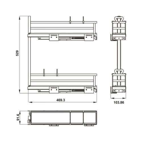 Kích thước bộ rổ gia vị Hafele Omero 549.20.891 200mm (trái)