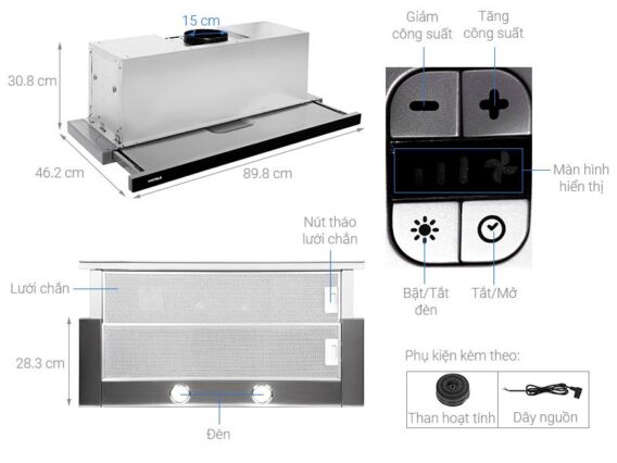Thiết kế của Máy hút mùi âm tủ Hafele HH-TG90E mặt kính đen