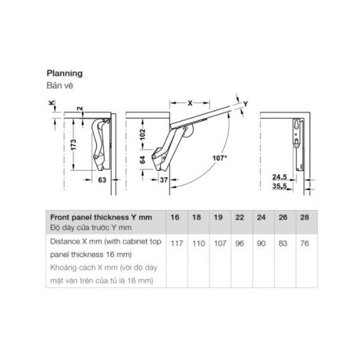 Bản vẽ của tay nâng Hafele Free Space 1.11 C 493.05.911