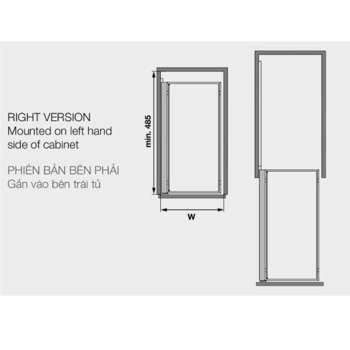 Kích Thước Hình Ảnh Bộ Rổ Kéo Comfort II 300mm Phải Hafele 545.53.964