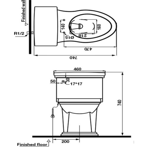 Kích thước bồn cầu 1 khối KYOTO Hafele 588.79.440