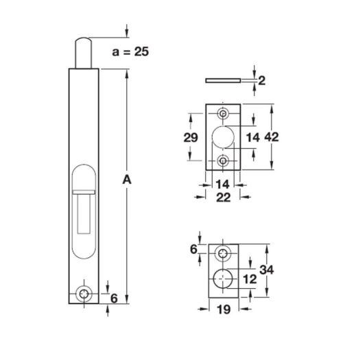 Kích thước chốt cửa âm 152mm Hafele DIY 489.71.400
