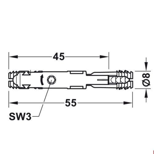 Kích thước phụ kiện kết nối Ixconnect SC 8/60 Hafele 262.11.117