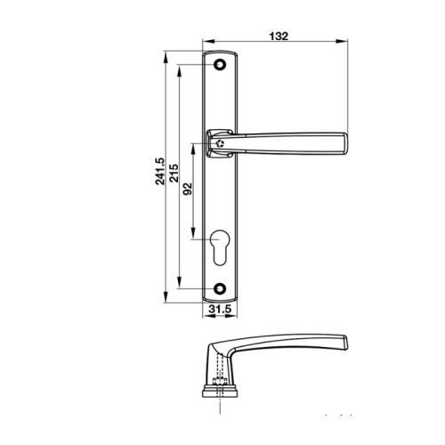 Kích thước tay nắm gạt cửa nhôm 92mm HL949CD-92 Hafele 905.99.629