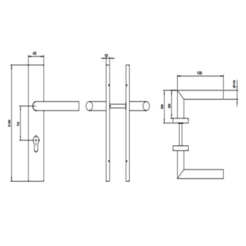 Kích thước tay nắm gạt đế dài C/C 72mm Hafele 903.99.821