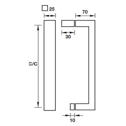 Kích thước tay nắm kéo vuông 475 mm Hafele 903.08.501