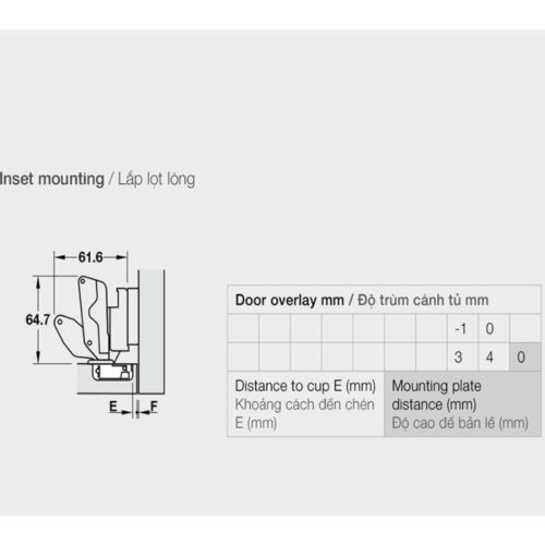 Bản lề lọt lòng Metalla SM 165º Hafele 315.28.752 4 Thông số kỹ thuật bản lề lọt lòng Metalla SM 165º Hafele 315.28.752